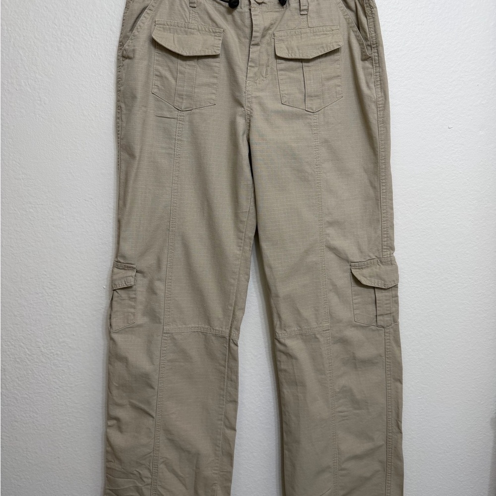 💛 Trendy Beige Cargo Pants M – Almost New, Pockets & Tie Cuffs 🌾